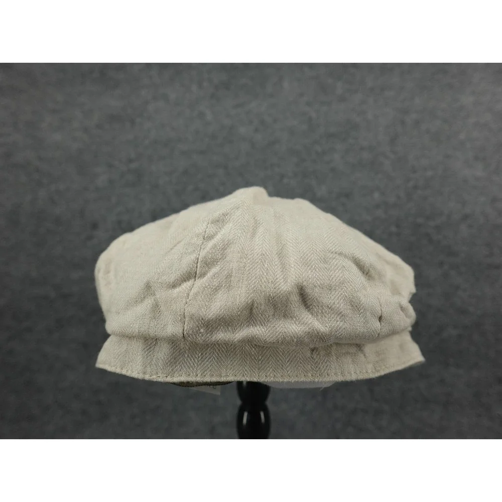 Botvela Newsboy Cap Mens Small Beige 100% Linen Herringbone Baker Boy Hat